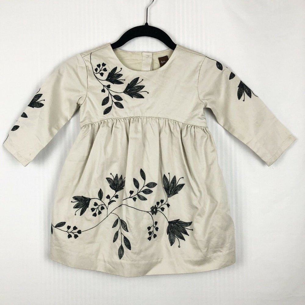 TEA COLLECTION Dress Girls Size 3 Embroidered Detail Beige School Casual - Picture 1 of 9